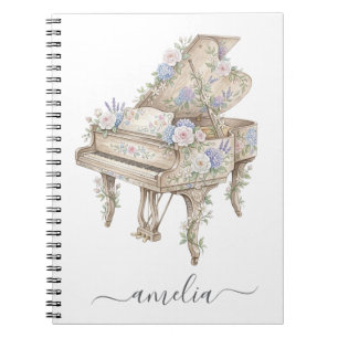Personalized Elegant Grand Piano with Flowers Notebook