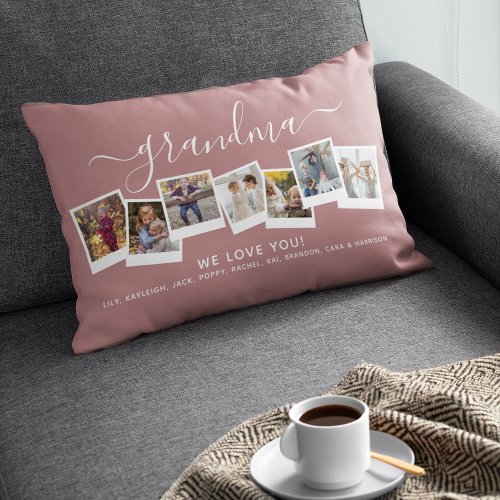 Personalized Elegant Grandma Photo Collage Lumbar Pillow