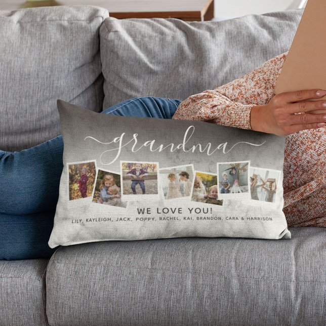 Personalized Elegant Grandma Photo Collage Marble Lumbar Pillow (Creator Uploaded)