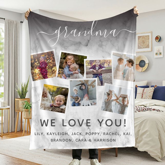 Personalized Elegant Grandma Quote & Photo Collage Fleece Blanket (Creator Uploaded)