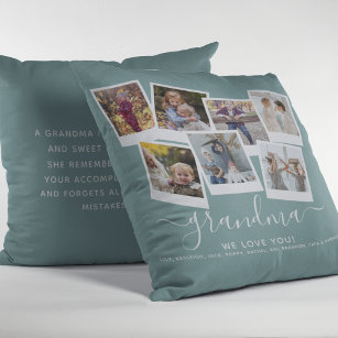Personalized Elegant Grandma Quote & Photo Collage Throw Pillow