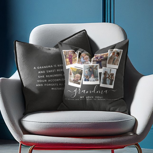 Personalized Elegant Grandma Quote & Photo Collage Throw Pillow (Creator Uploaded)