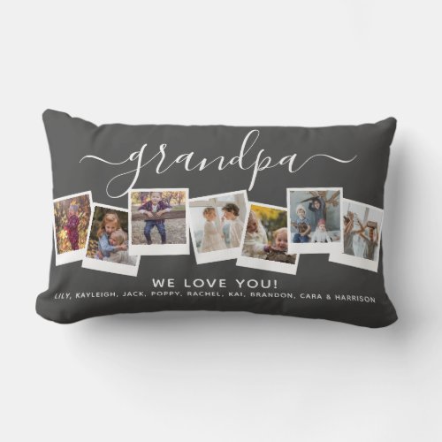 Personalized Elegant Grandpa Photo Collage Gray Lumbar Pillow
