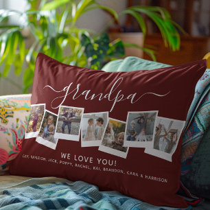 Personalized Elegant Grandpa Photo Collage Maroon Lumbar Pillow