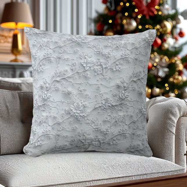 Personalized Elegant Gray Floral Embossed Pattern  Throw Pillow (Creator Uploaded)