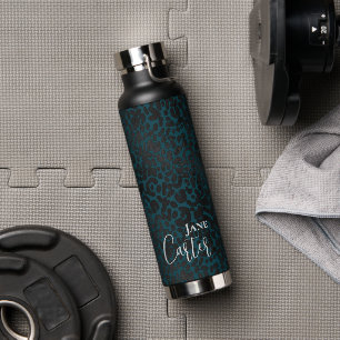 Personalized Elegant Green Black Leopard Water Bottle