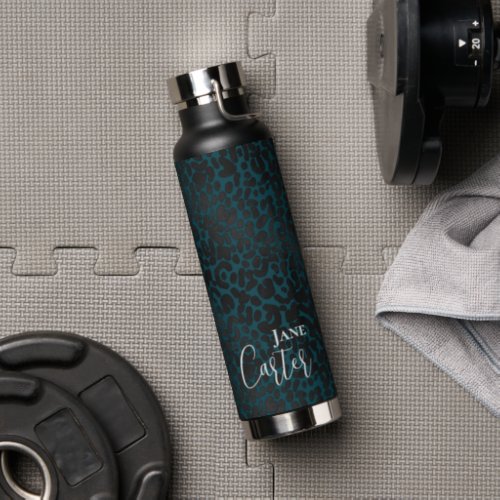 Personalized Elegant Green Black Leopard Water Bottle