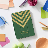 Personalized Elegant Green Faux Gold Chevron iPad Pro Cover