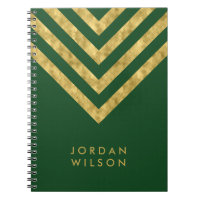 Personalized Elegant Green Faux Gold Chevron Notebook