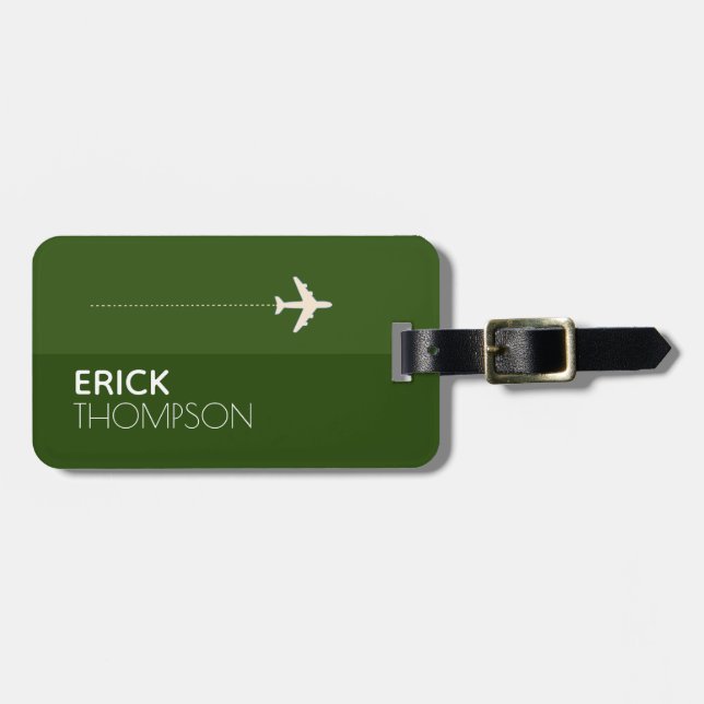 Personalized & Elegant Green Luggage Tag (Front Horizontal)