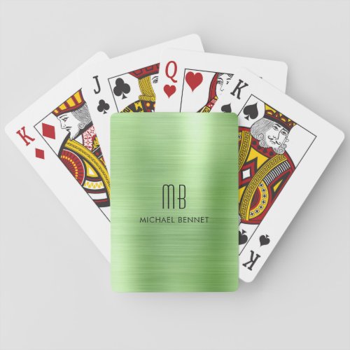 Personalized Elegant Green  Monogram Poker Cards