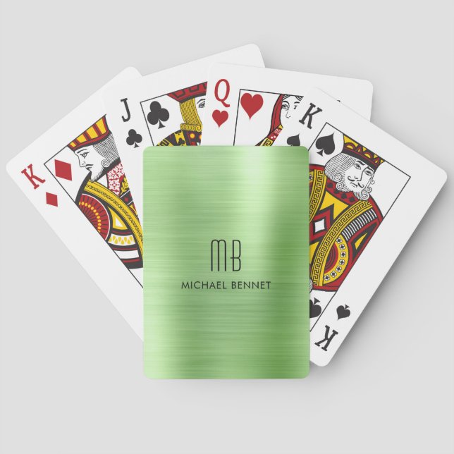 Personalized Elegant Green  Monogram Poker Cards (Back)