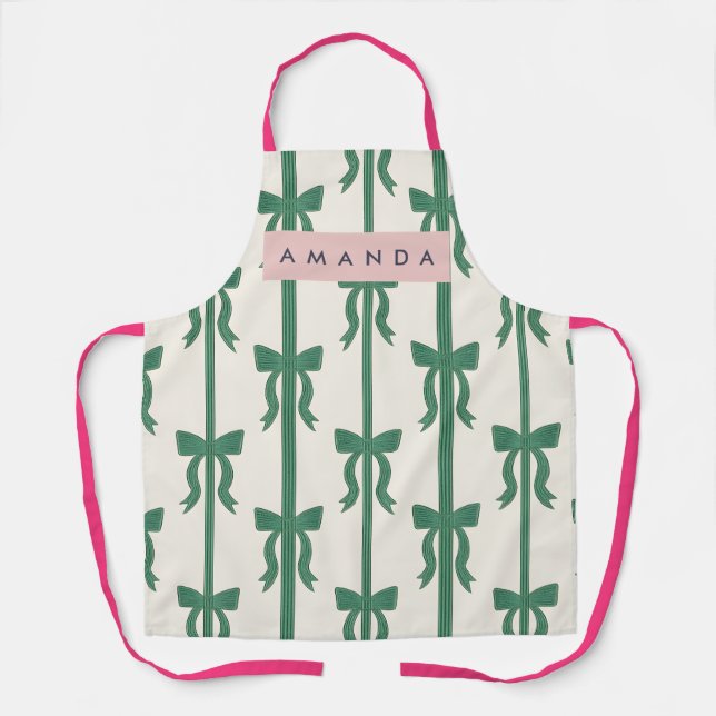 Personalized Elegant Green Ribbon Bow Pattern Apron (Front)