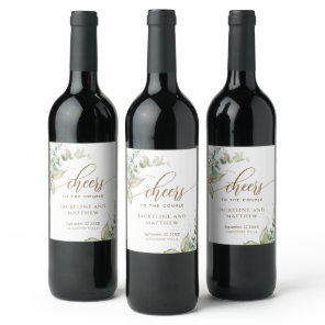 Personalized Elegant Greenery Cheers Wedding Wine Label