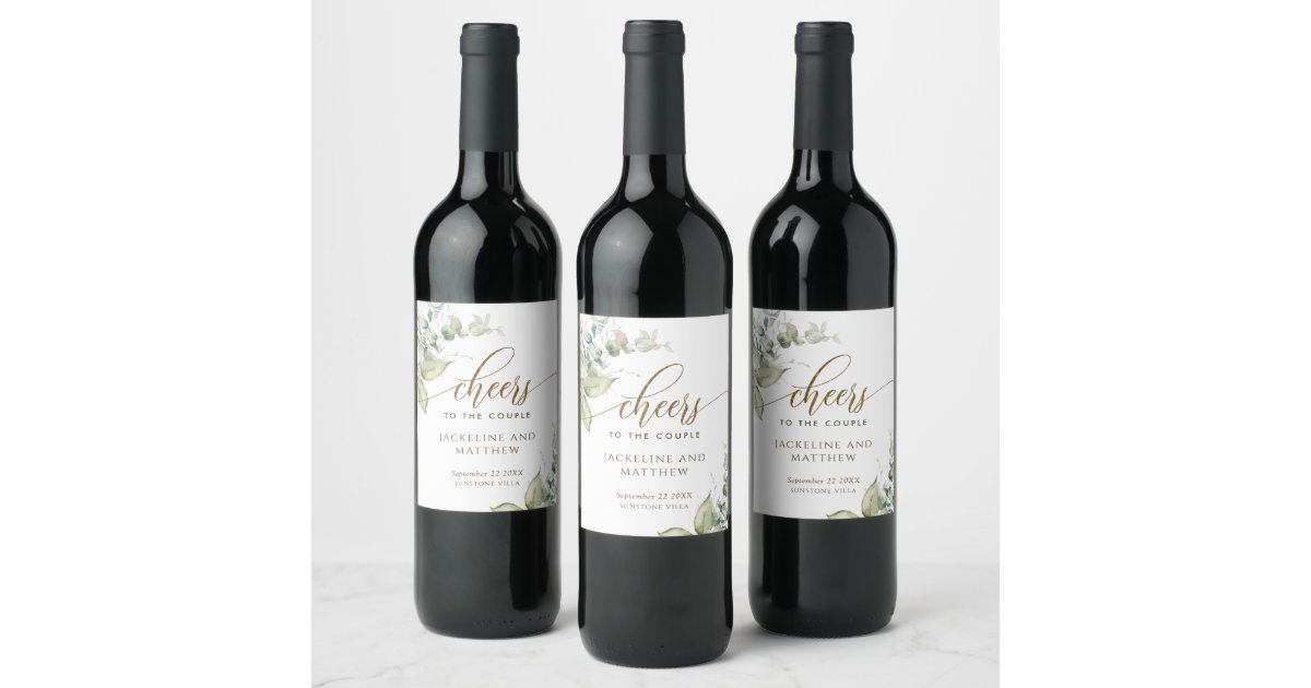 Personalized Elegant Greenery Cheers Wedding Wine Label | Zazzle