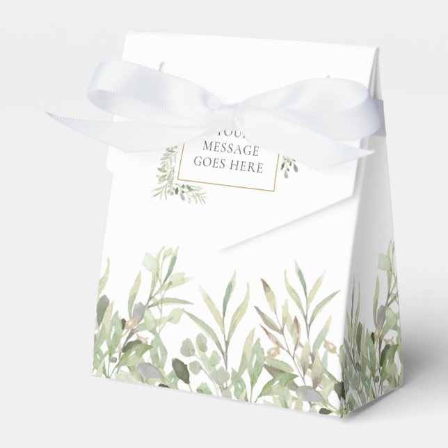 Personalized Elegant Greenery Foliage Favor Boxes (Front Side)