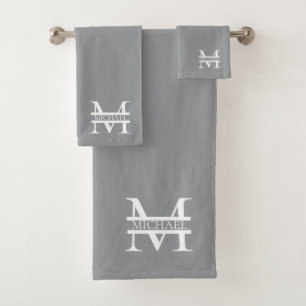 Personalized Elegant Grey Monogram and Name Bath Towel Set