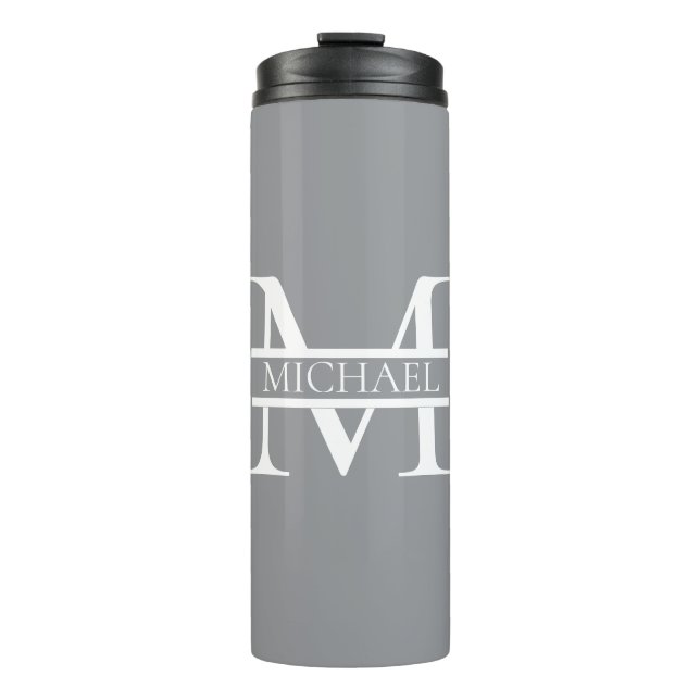 Personalized Elegant Grey Monogram and Name Thermal Tumbler (Front)