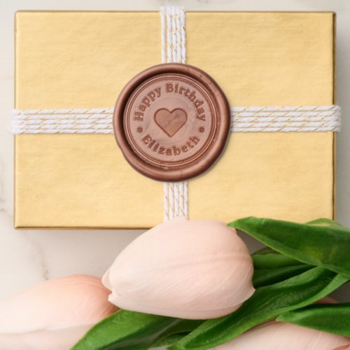 Personalized Elegant Happy Birthday Heart Name Wax Seal Sticker