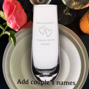 Personalized Elegant Heart 25th Anniversary Gift Stemless Champagne Flute