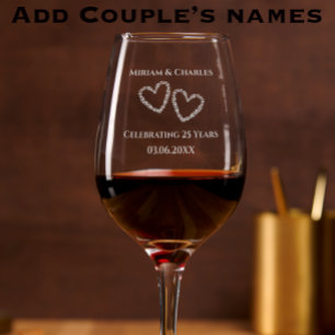Personalized Elegant Heart 25th Anniversary Gift Wine Glass