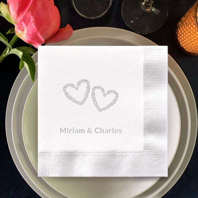 Personalized Elegant Heart 25th Anniversary Silver Foil Napkins (Add couple’s names for real foil silver personalized napkins. Simple romantic hearts.
)