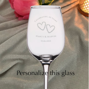 Personalized Elegant Heart 40th Anniversary Gift Wine Glass
