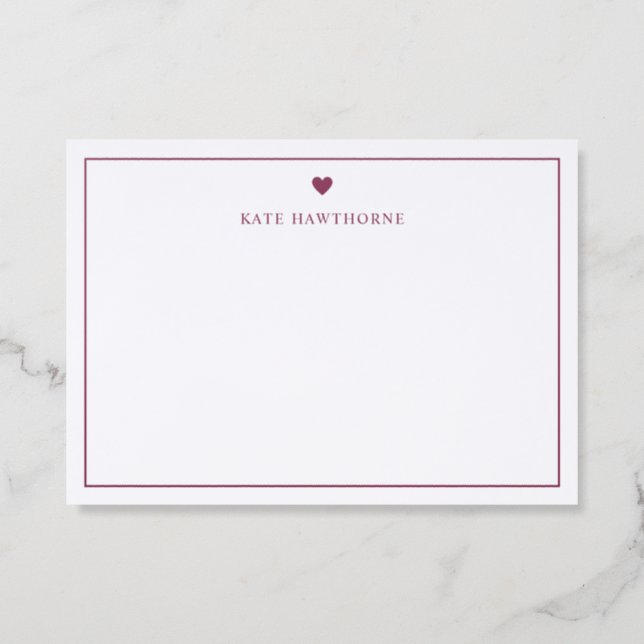 Personalized Elegant Heart Letterpress Note Card (Front)