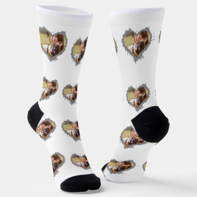 Personalized Elegant heart multi photo Socks (Angled)