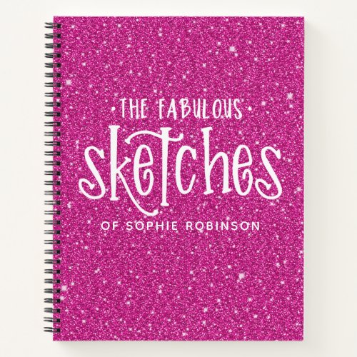 Personalized Elegant Hot Pink Glitter Sketchbook Notebook