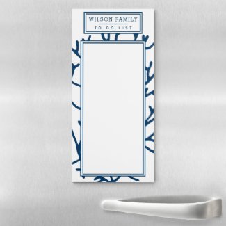 Personalized, Elegant Indigo Blue Coral Pattern Magnetic Notepad