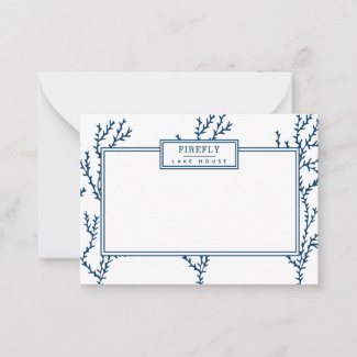 Personalized, Elegant Indigo Blue Coral Pattern  Note Card