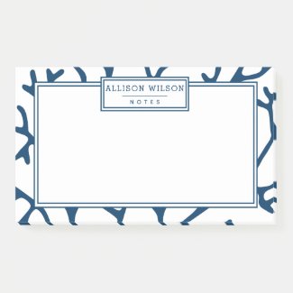 Personalized, Elegant Indigo Blue Coral Pattern Post-it Notes