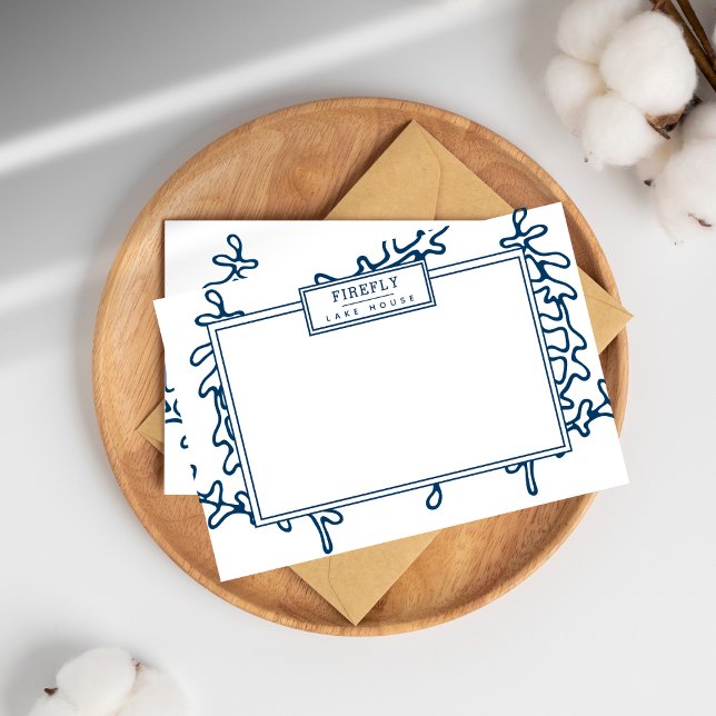 Personalized, Elegant Indigo Blue Seaweed Pattern Note Card (Creator Uploaded)