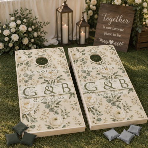 Personalized Elegant Ivory Wedding Reception Cornhole Set