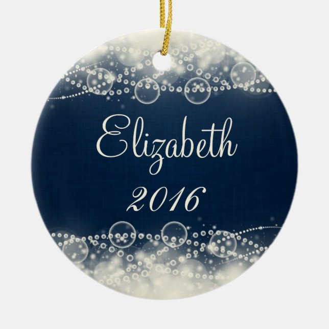 Personalized Elegant Lace and Pearls Ceramic Ornament (Front)