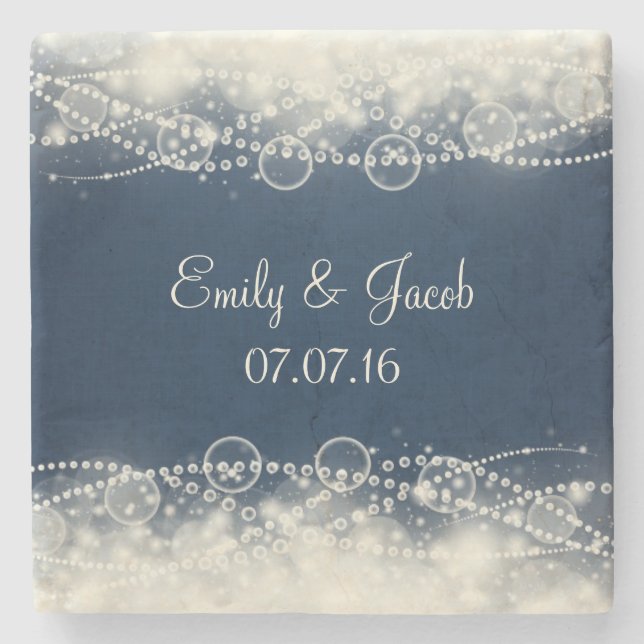 Personalized Elegant Lace and Pearls Wedding Stone Coaster (Front)