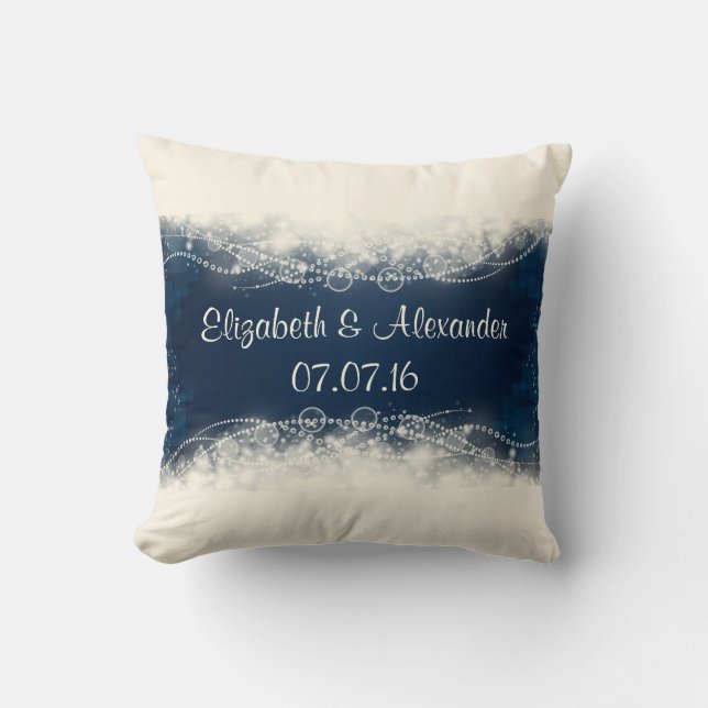 Personalized Elegant Lace and Pearls Wedding Throw Pillow (Front)