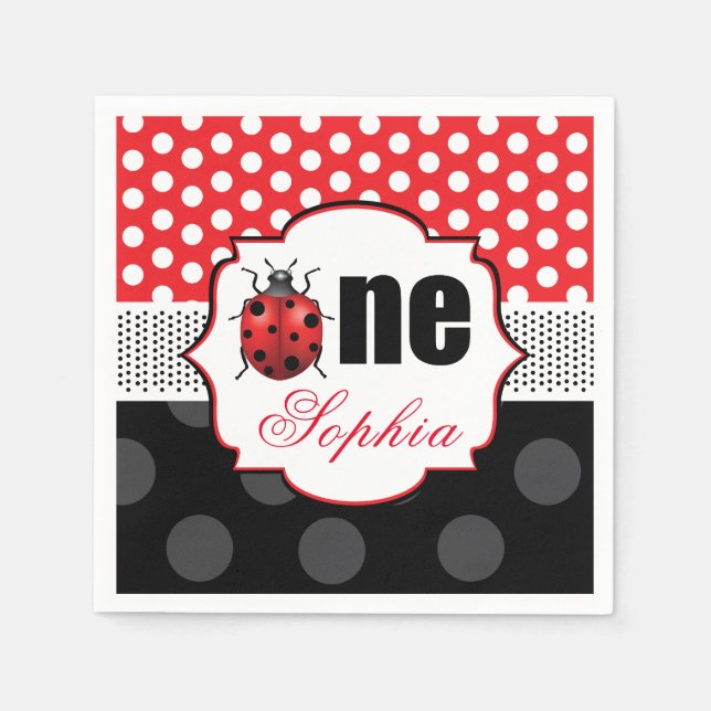 Personalized Elegant Ladybug First Birthday Napkins (Front)