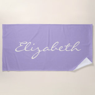 Personalized Elegant Lavender Handwritten Script Beach Towel