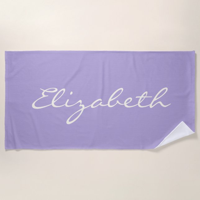 Personalized Elegant Lavender Handwritten Script Beach Towel (Front)
