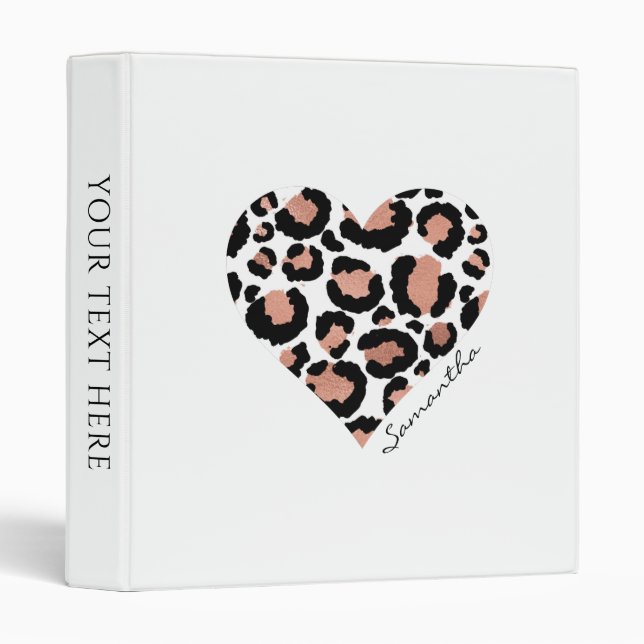 Personalized Elegant Leopard Pattern Heart 3 Ring Binder (Front/Spine)