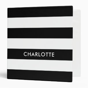 Personalized Elegant Luxury Black and white stripe 3 Ring Binder