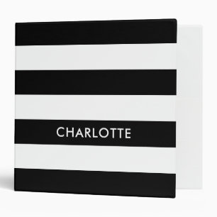 Personalized Elegant Luxury Black and white stripe 3 Ring Binder