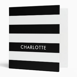 Personalized Elegant Luxury Black and white stripe 3 Ring Binder