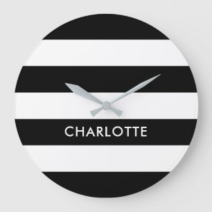 Personalized Elegant Luxury Black and white stripe Large Clock