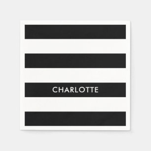 Personalized Elegant Luxury Black and white stripe Napkins