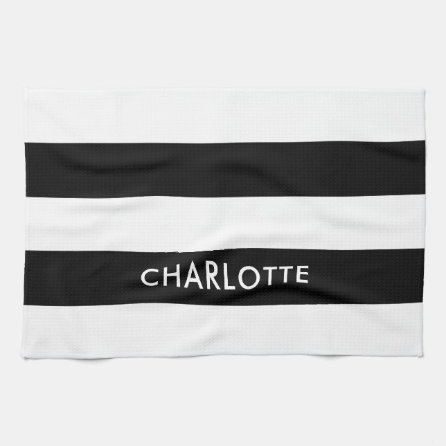 Personalized Elegant Luxury Black and white stripe Towel (Horizontal)