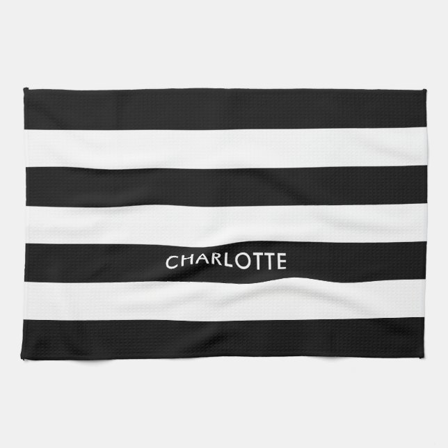Personalized Elegant Luxury Black and white stripe Towel (Horizontal)