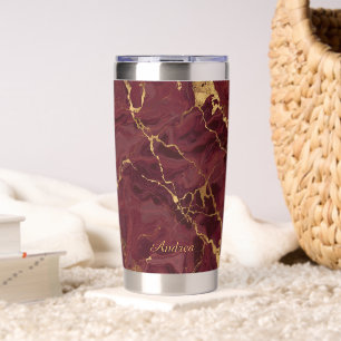 Personalized Elegant Luxury Burgundy Gold Marble Insulated Tumbler